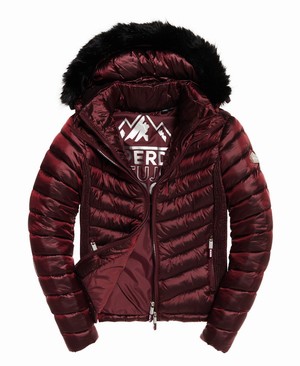 Superdry Hooded Luxe Chevron Fuji Női Kabát Piros | VADNJ4281